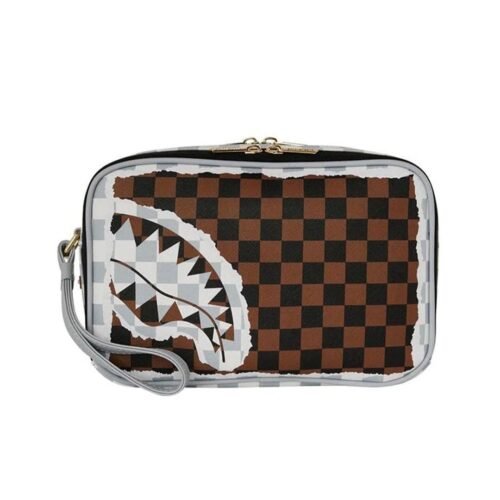 SPRAYGROUND CREAM BROWN TEAR CHECK TOILETRY BAG 910B8294NSZ