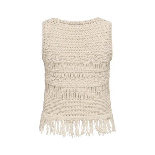 ONLY ONLALIX SL FRINGE WAISTCOAT KNT 15364856.ECRU