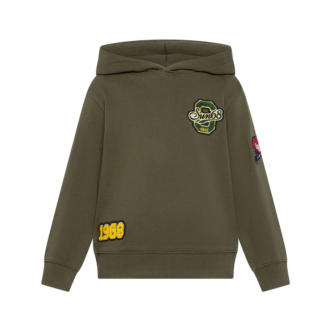 SUN68 BOY'S HOODIE WITH PATCHES BASIC FLEECE L/S F46310.74