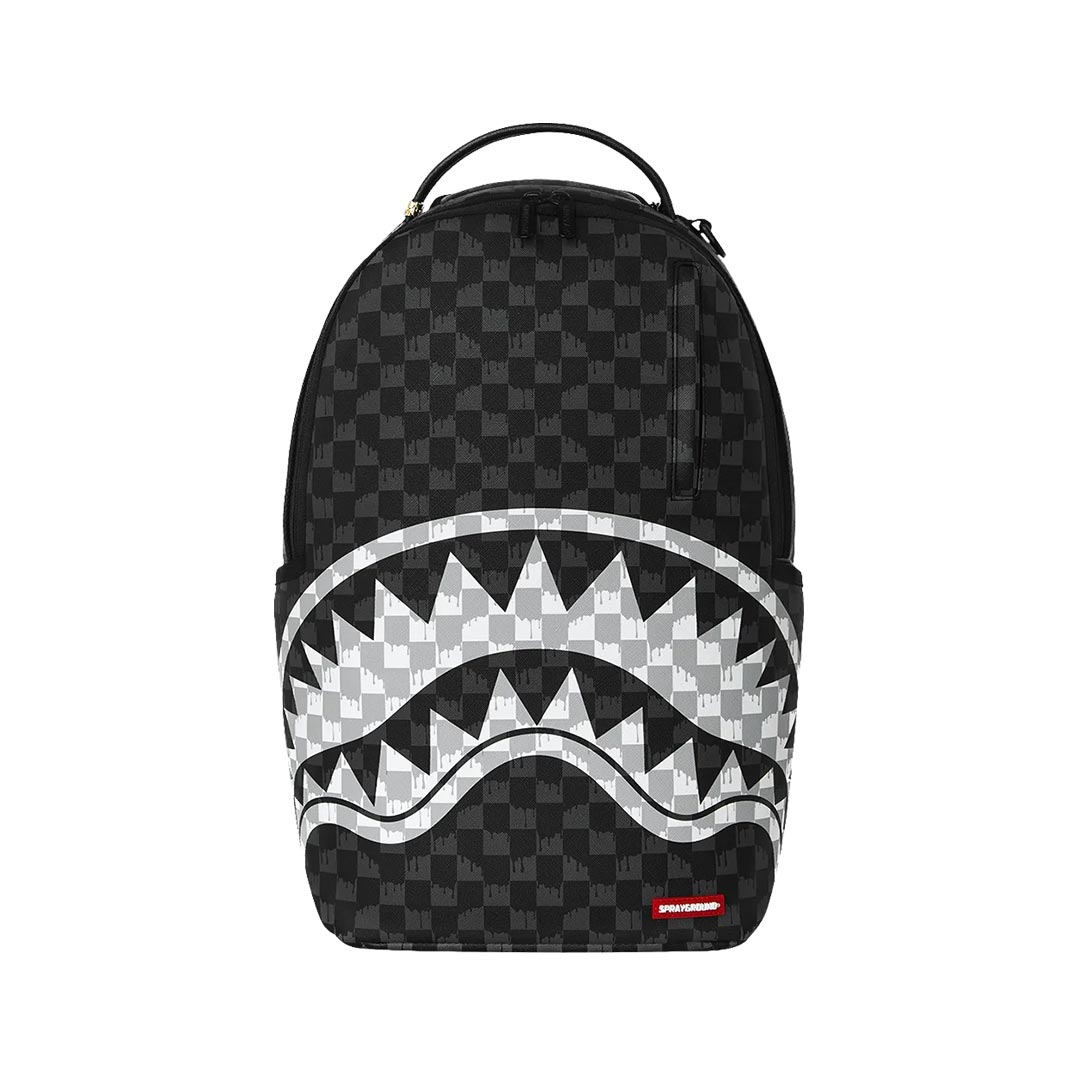 SPRAYGROUND BLACK AND WHITE DRIP CHECK SHARK BACKPACK 910B8553NSZ